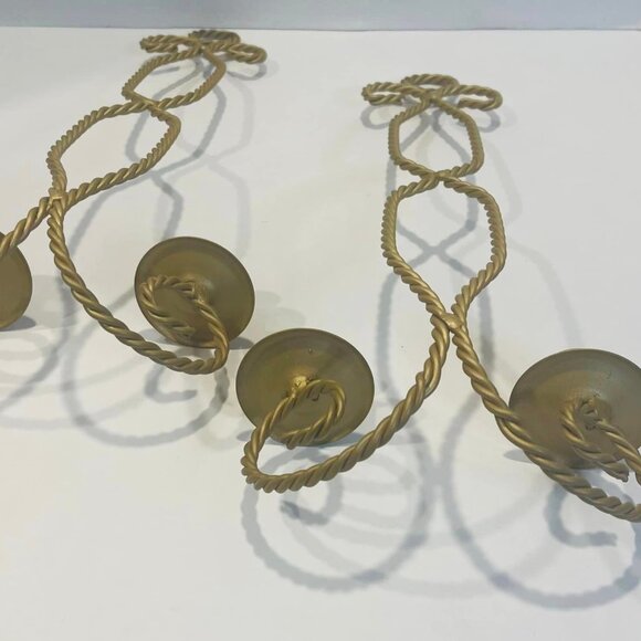 Gold Tone Twisted Metal Wire Double Candle Holder Wall Sconce Home Interiors~SET - Picture 6 of 6